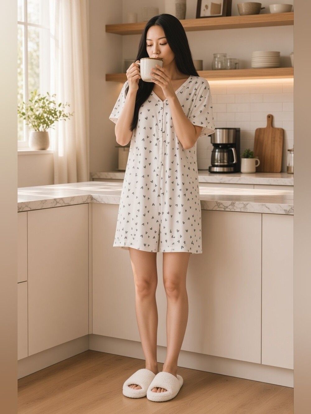 LOVE TO SLEEP Heart Pattern Short Sleeve Pajama Romper Size 3X NWT